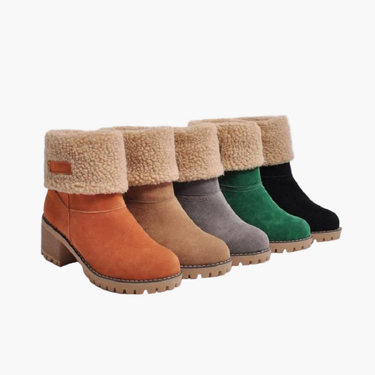 Women's Winter Block Heel Ankle Boots with Fold-Over Cuff – Fashionable and Comfortable Cold Weather Footwear