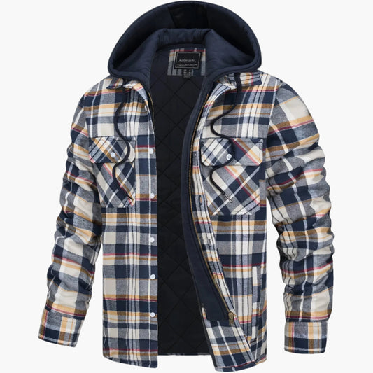 Men's Hooded Plaid Shirt Jacket for Winter Outdoor and Casual Wear