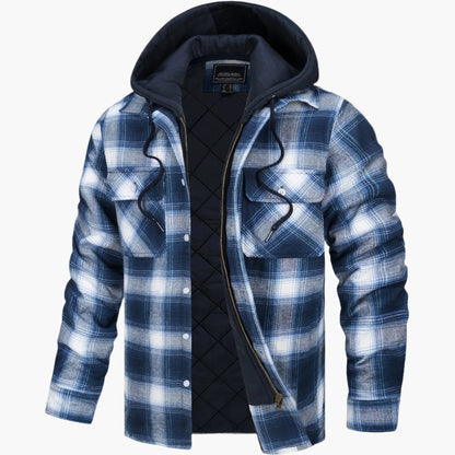 Men's Hooded Plaid Shirt Jacket for Winter Outdoor and Casual Wear