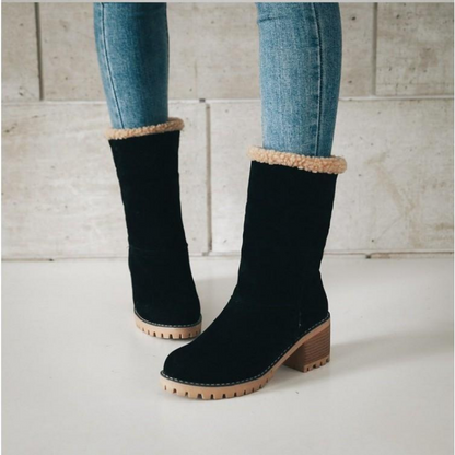 Women's Winter Block Heel Ankle Boots with Fold-Over Cuff – Fashionable and Comfortable Cold Weather Footwear