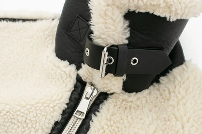 Women's Winter Biker Style Plush Jacket – Trendy Warm Casual Outerwear